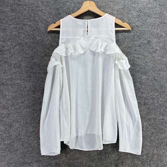 Trouve Blouse Women S Small White Round Neck Cold Shoulder Long Sleeve Hook&Eye - Picture 2 of 9